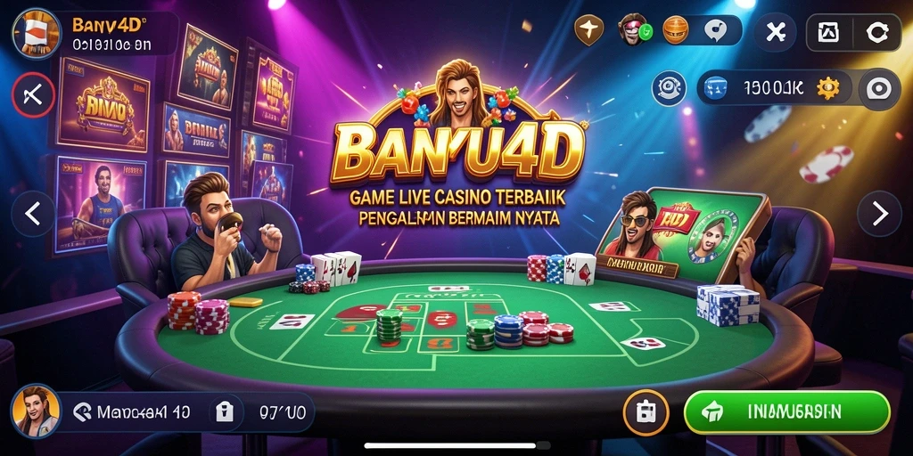 Screenshot BANYU4D menampilkan dealer dan pemain dalam suasana Live Casino yang interaktif.