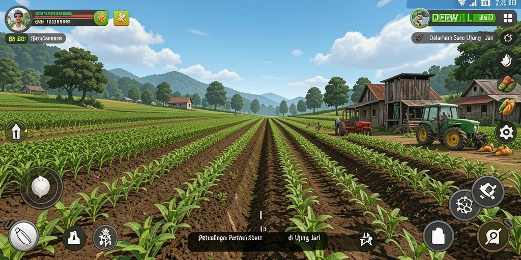 Tampilan menarik dari gameplay pertanian DEWALIN.