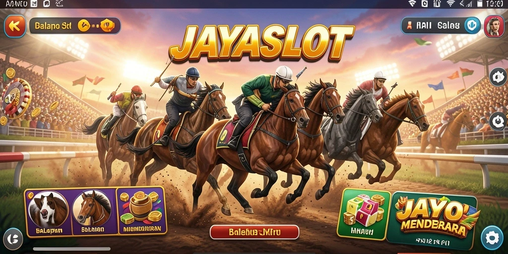 Screenshot gameplay JAYASLOT dengan aksi balap yang mendebarkan.
