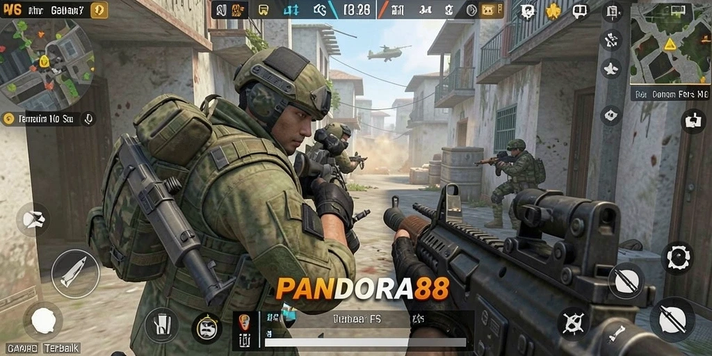 Screenshot PANDORA88 menampilkan aksi permainan FPS yang intens.