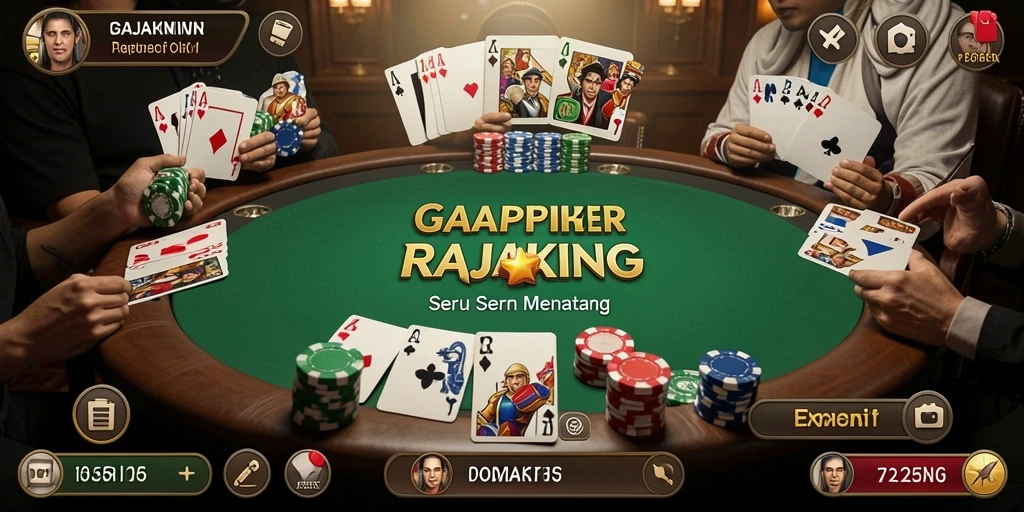 Screenshot gameplay RAJAKING menunjukkan adu strategi Poker yang seru.