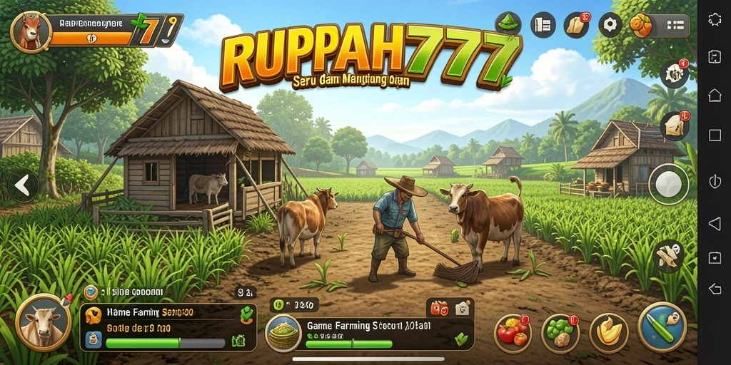 Screenshot permainan RUPIAH777 dengan kebun yang hijau dan subur