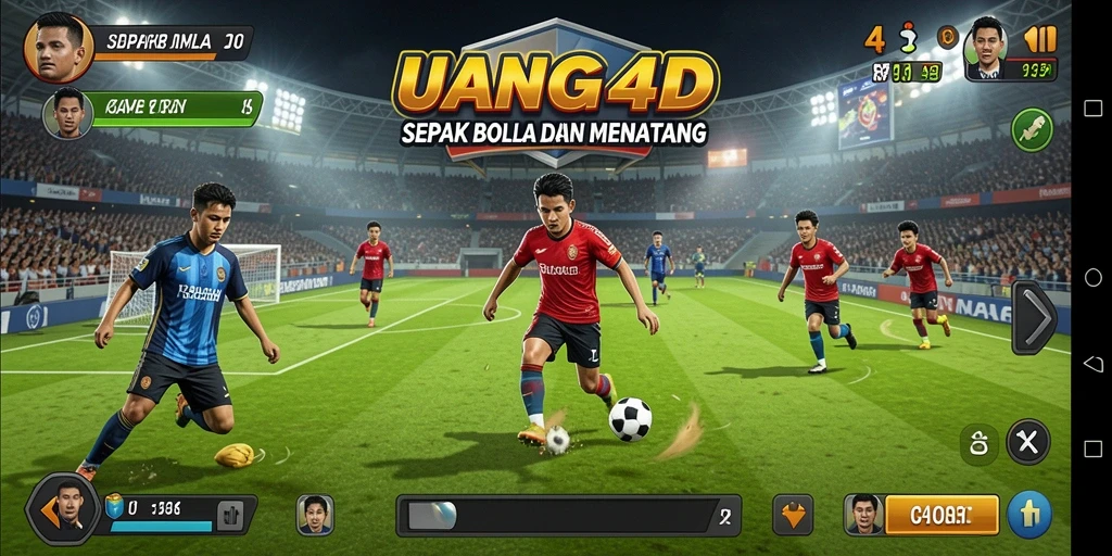 Tampilan gameplay UANG4D yang mengajak pemain ke lapangan sepak bola.